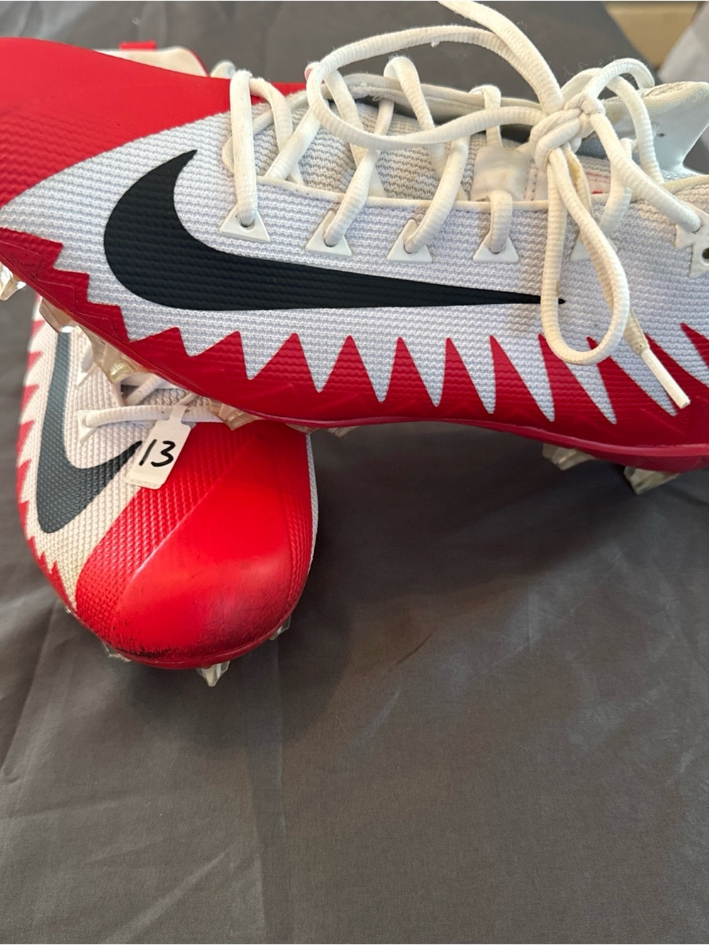 Size 13.5  Nike Alpha Menace Pro Low TD P White/Red Football Cleats AJ6606-107